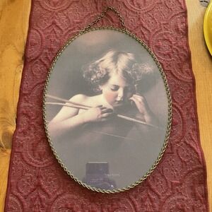 Vintage Cupid Oval Print with Chain Frame *Asleep* by M.B. Parkinson Flue Co.